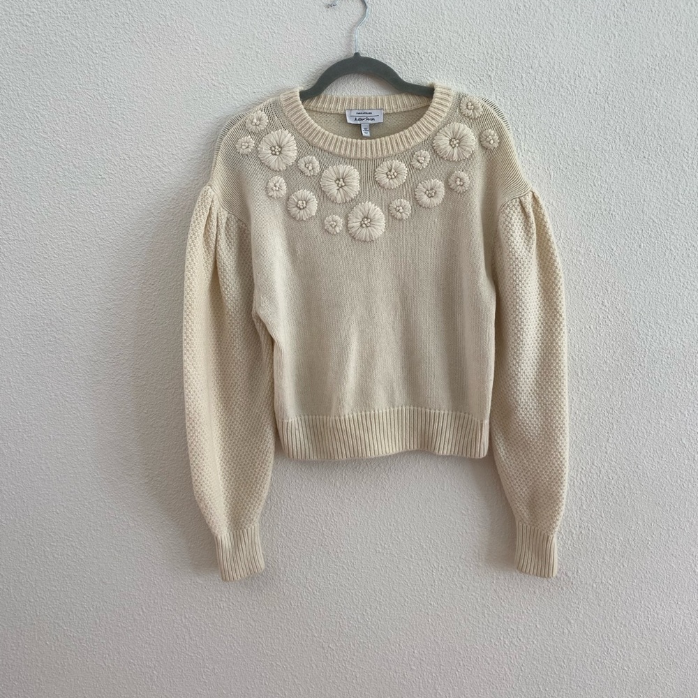& other stories cream embroidered sweater size small